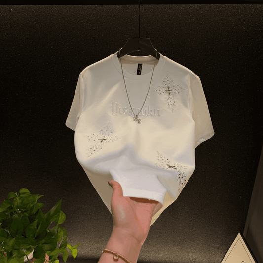 Rhinestone Embroidery Short-Sleeve Top