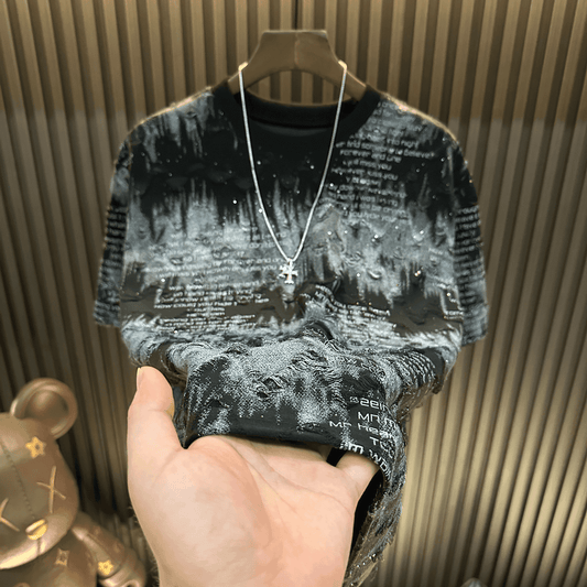 Luxury Starry Ripped Letter Short-Sleeve Top