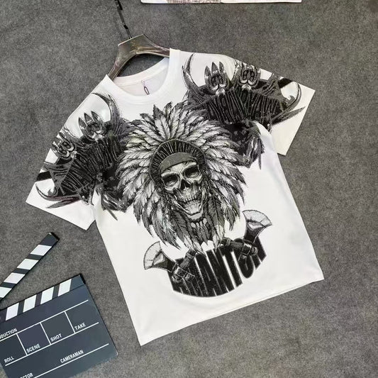 Fashion Crystal-Waterfall Skull T-Shirts