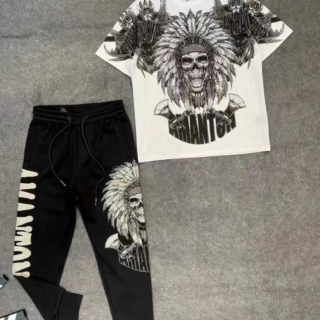 Fashion Crystal-Waterfall Skull T-Shirts