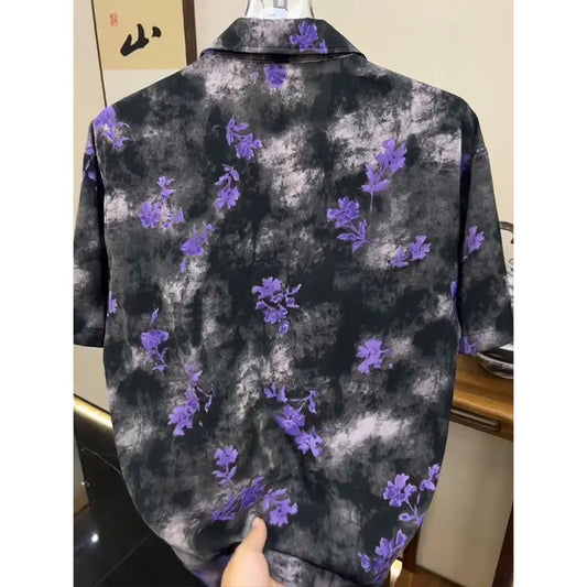 Retro Gradient Floral Short-Sleeved Shirt