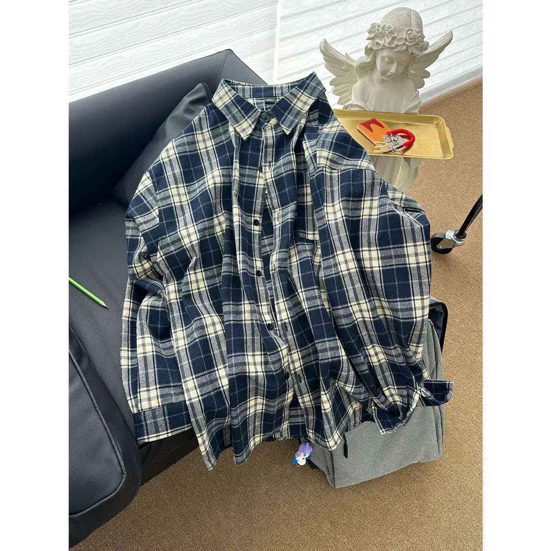 Trendy and Versatile Long-Sleeved Plaid Shirt