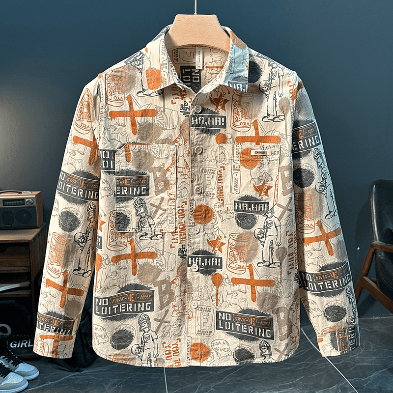 Trendy Artistic Printed Long-Sleeved Shirt