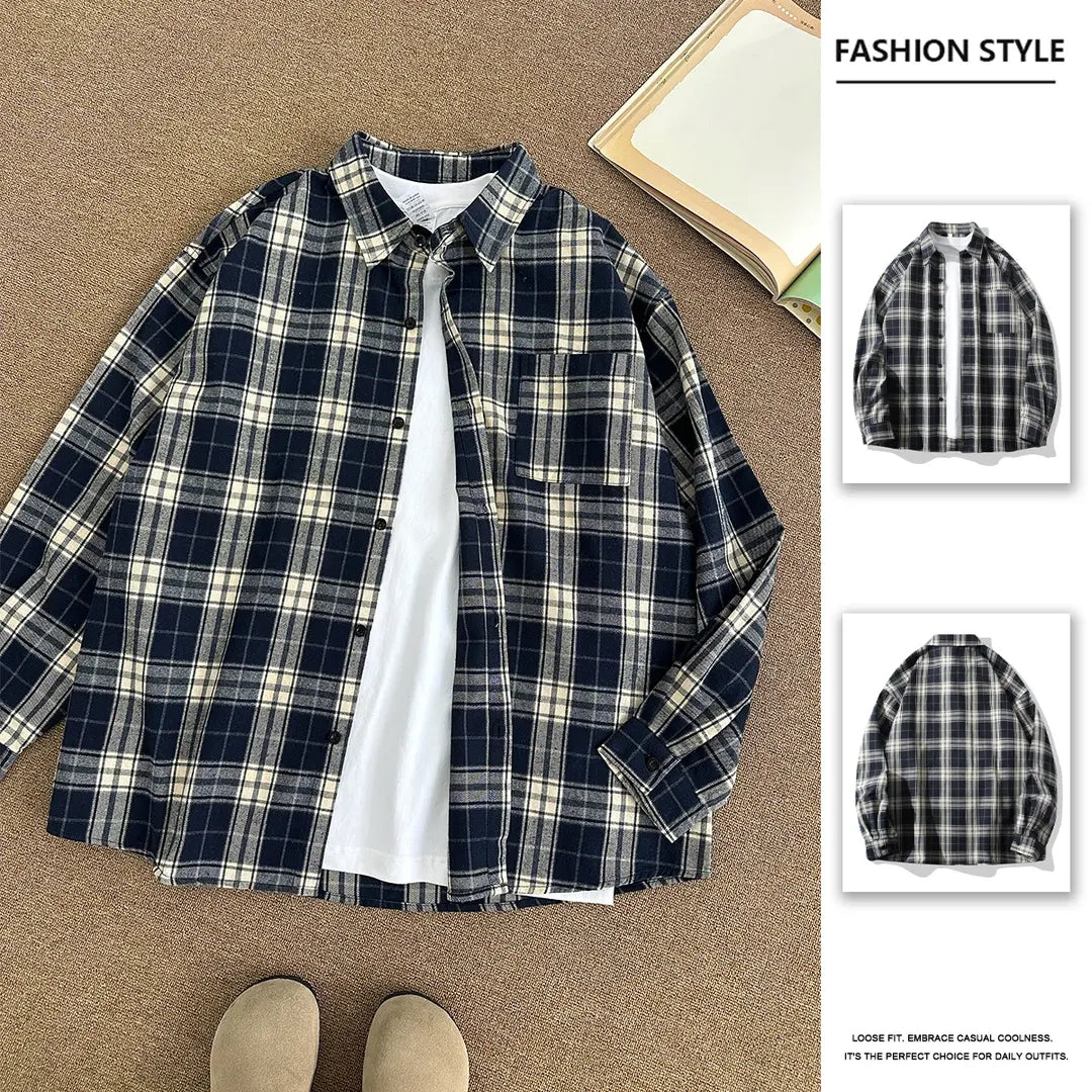 Trendy and Versatile Long-Sleeved Plaid Shirt