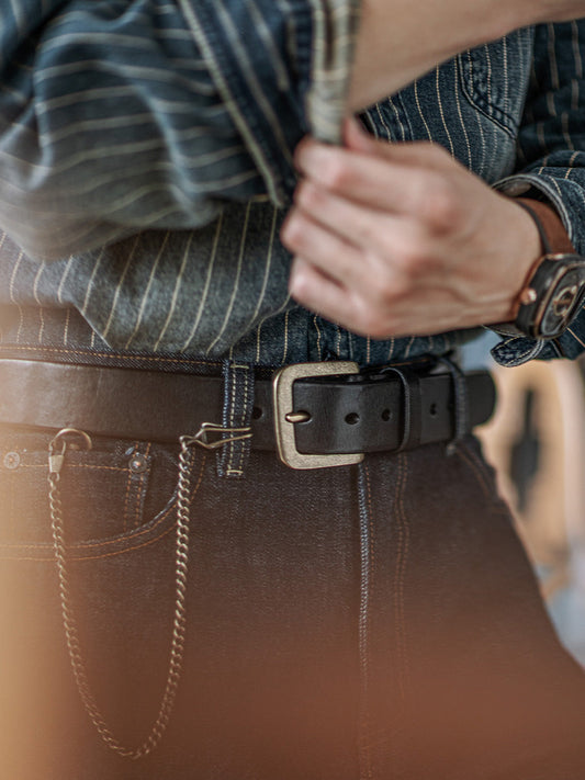 Distressed Leather Belt - Black