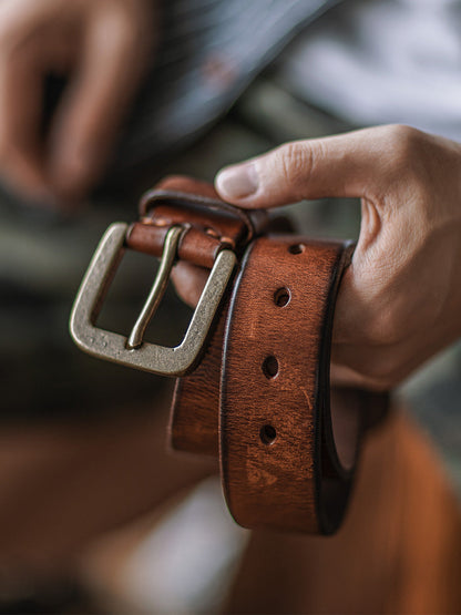 Distressed Leather Belt - Black