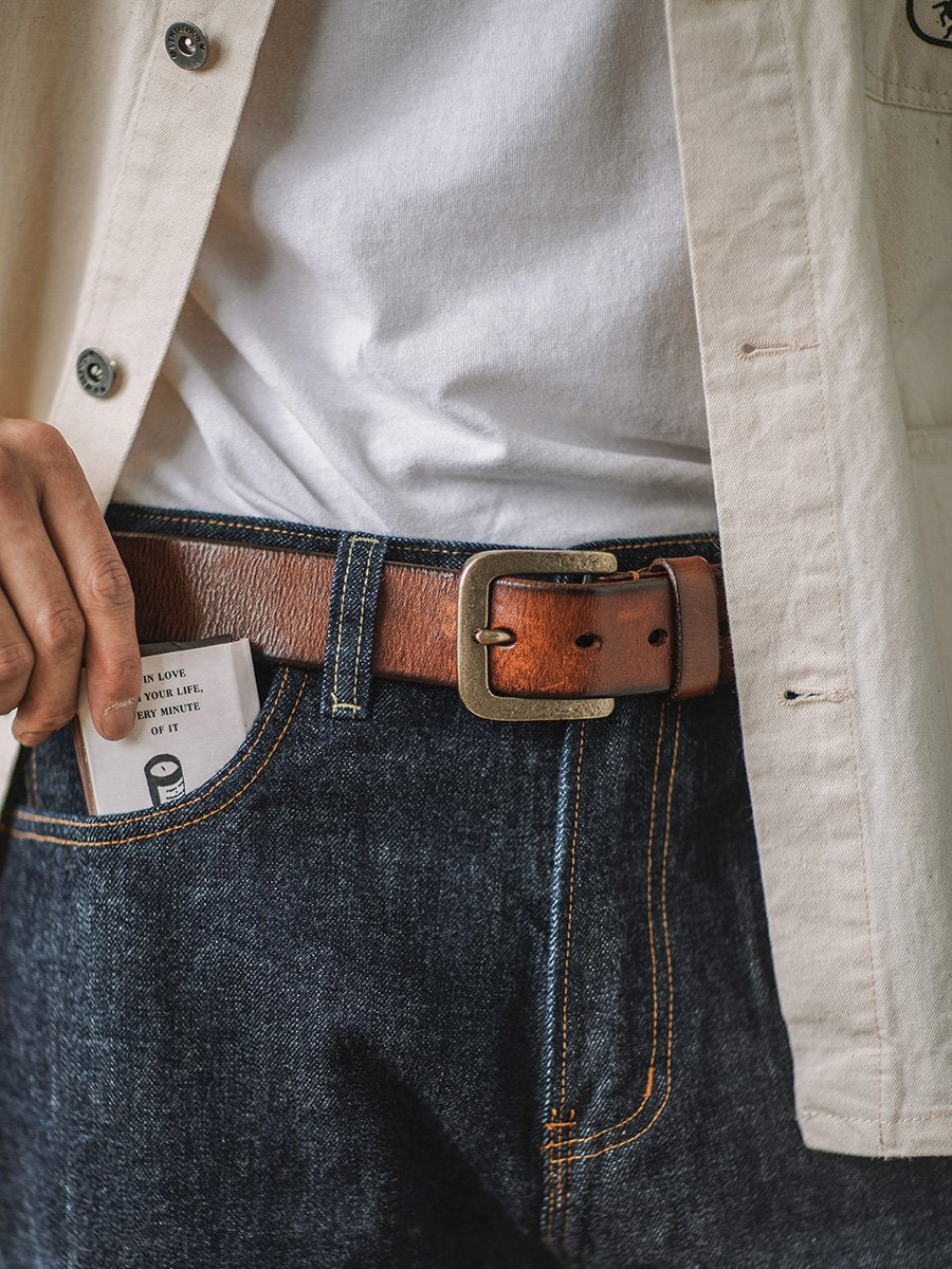 Distressed Leather Belt - Brown