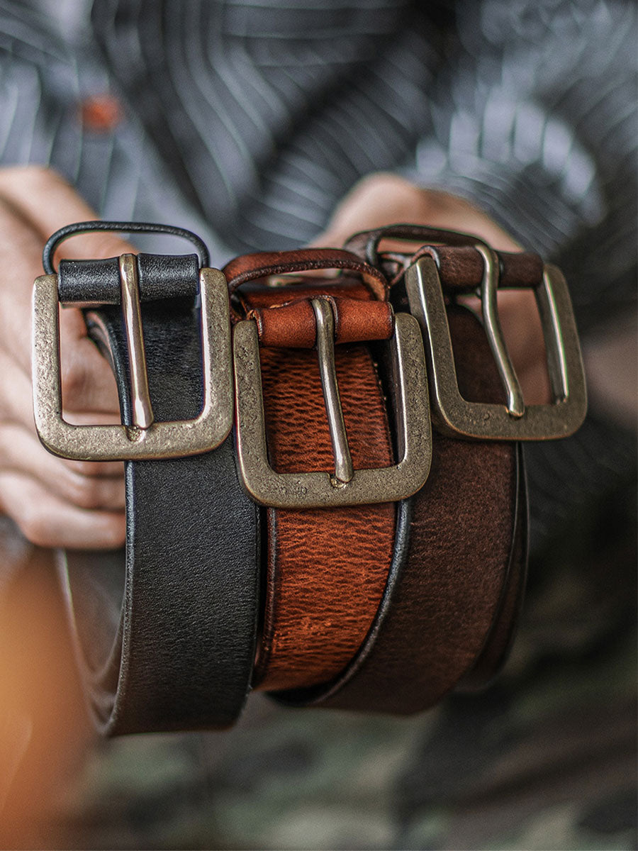 Distressed Leather Belt - Brown