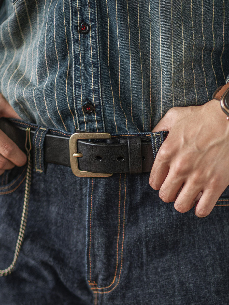Distressed Leather Belt - Black