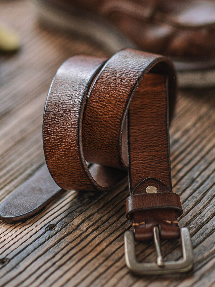 Distressed Leather Belt - Brown