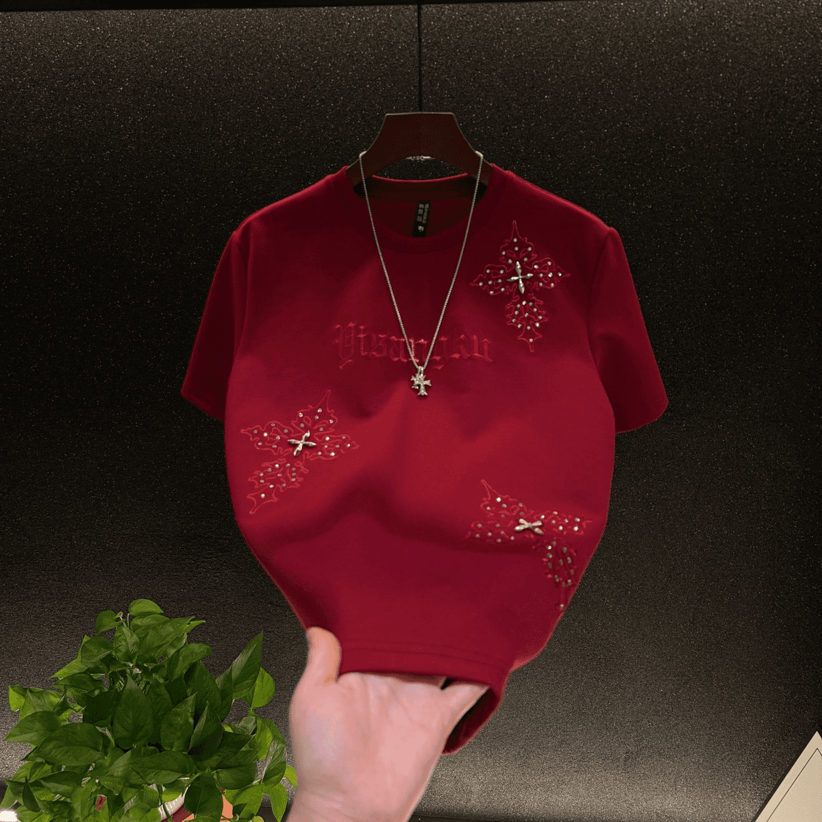 Rhinestone Embroidery Short-Sleeve Top