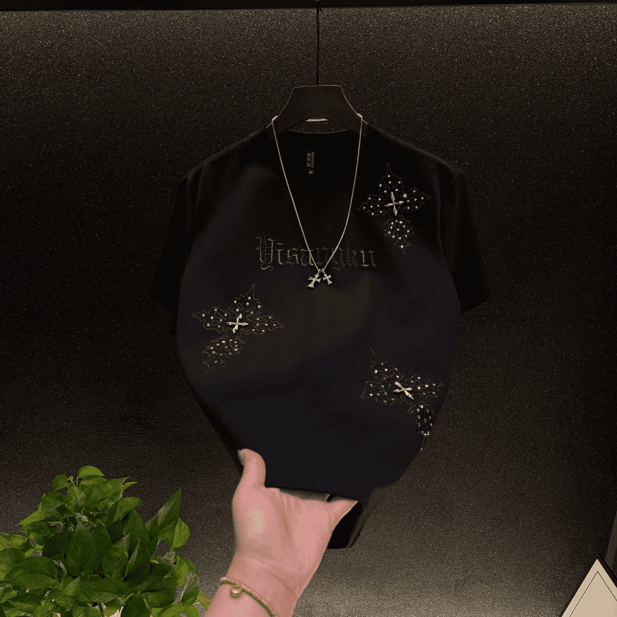 Rhinestone Embroidery Short-Sleeve Top