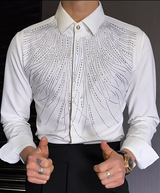 High Elasticity Wrinkle-Resistant Rhinestone Slim Shirt
