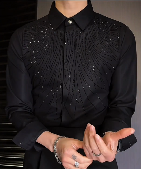 High Elasticity Wrinkle-Resistant Rhinestone Slim Shirt