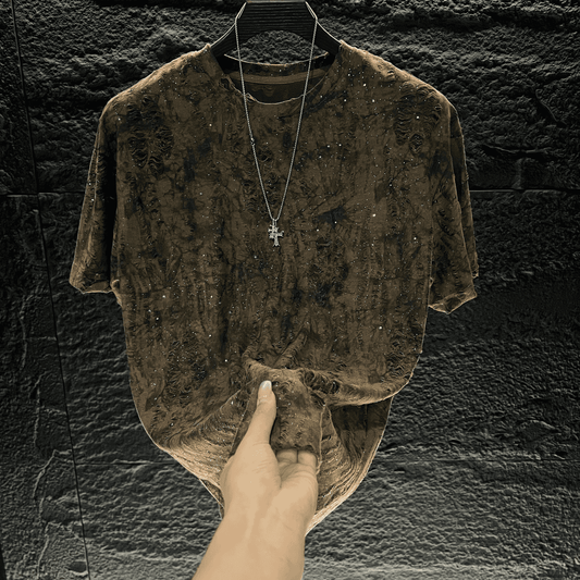 Crystal-Waterfall Ripped Short-Sleeved Top