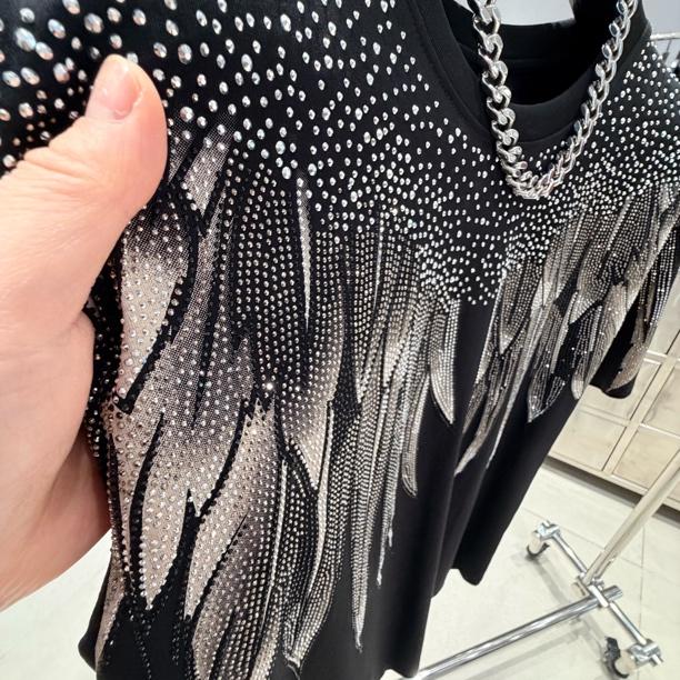 Trendy Casual Rhinestone Wings T-Shirt