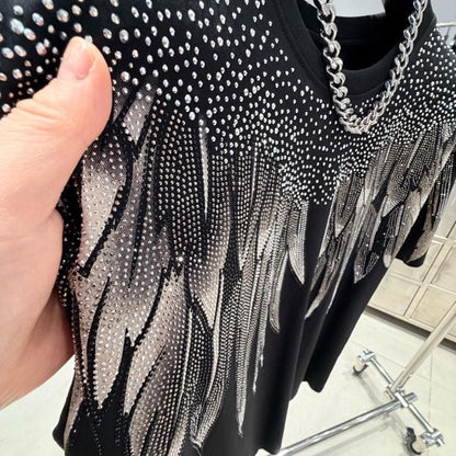 Trendy Casual Crystals Wings T-Shirt