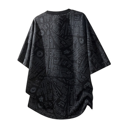 All-Over Newspaper Print Design Two-Piece Set with Edgy Chain