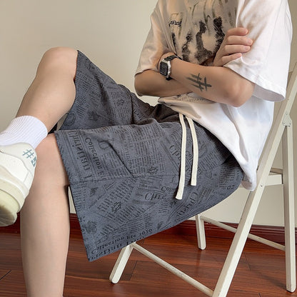 All-Over Newspaper Print Design Two-Piece Set with Edgy Chain