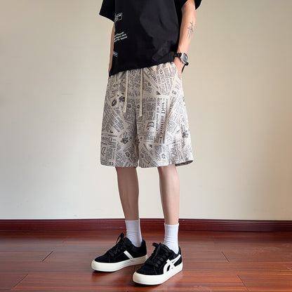 All-Over Newspaper Print Design Two-Piece Set with Edgy Chain