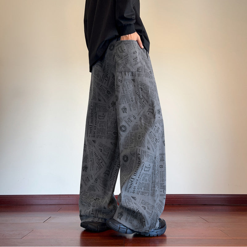 All-Over Newspaper Print Design Two-Piece Set with Edgy Chain