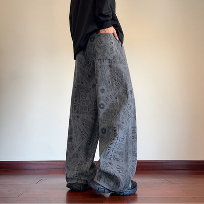 All-Over Newspaper Print Design Two-Piece Set with Edgy Chain