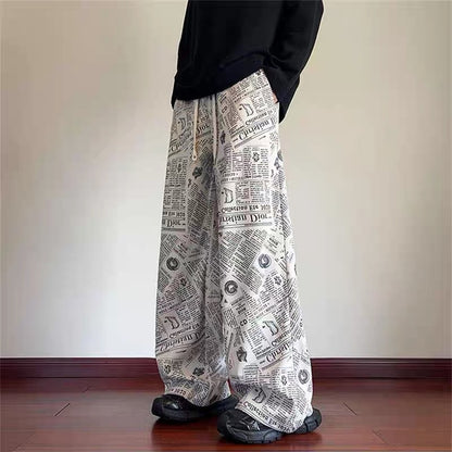 All-Over Newspaper Print Design Two-Piece Set with Edgy Chain