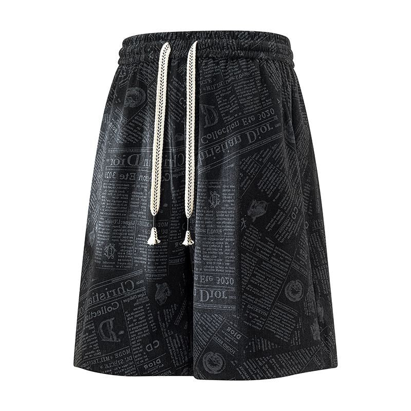 All-Over Newspaper Print Design Two-Piece Set with Edgy Chain