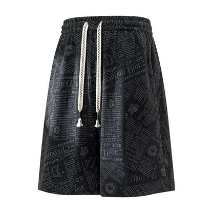 All-Over Newspaper Print Design Two-Piece Set with Edgy Chain