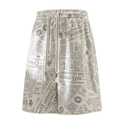 All-Over Newspaper Print Design Two-Piece Set with Edgy Chain