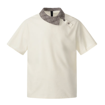 Elegant Diagonal Plaid Lapel Trendy T-Shirt