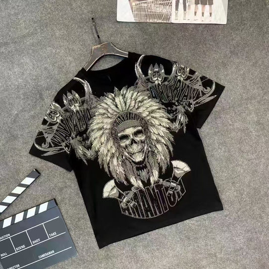 Fashion Crystal-Waterfall Skull T-Shirts
