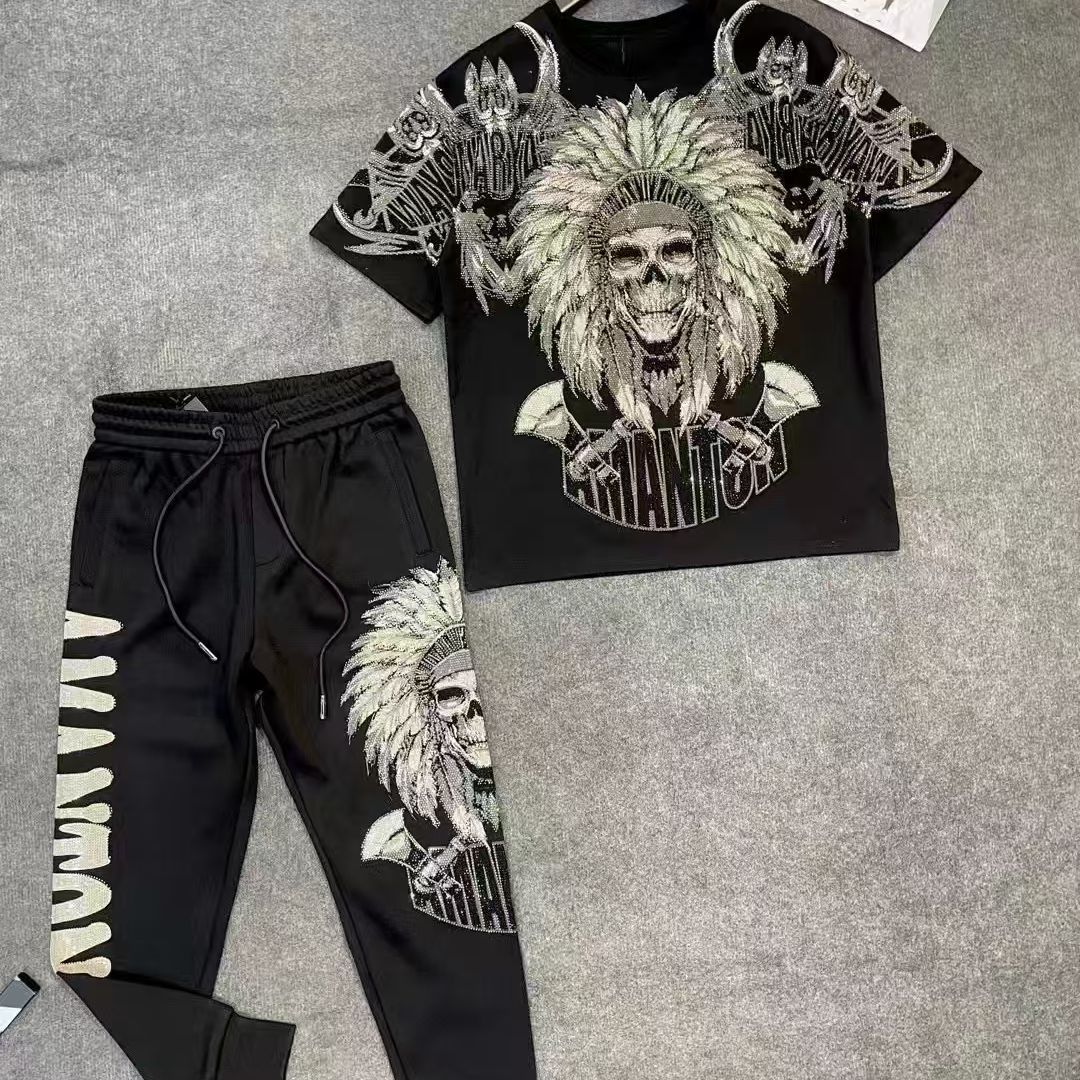 Fashion Crystal-Waterfall Skull T-Shirts
