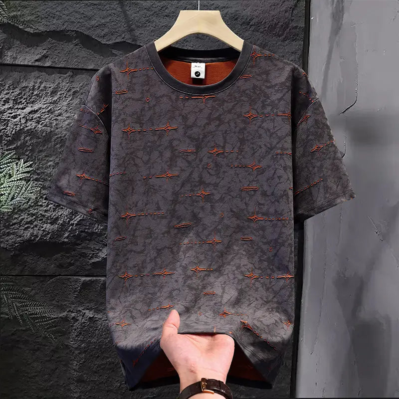 Luxury Ripped Cross-Stitch Tie-Dye T-Shirt