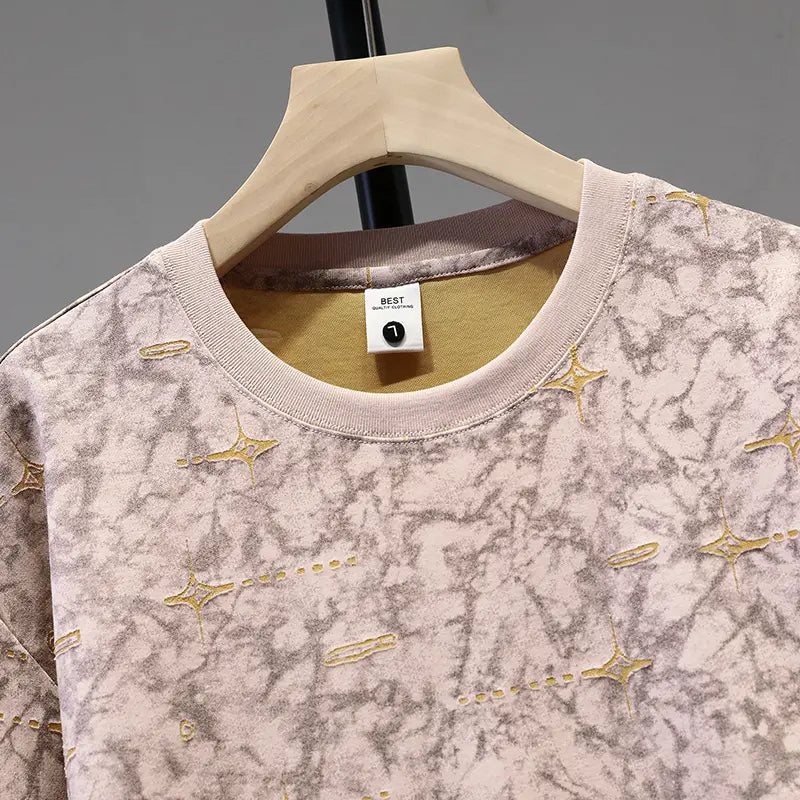Luxury Ripped Cross-Stitch Tie-Dye T-Shirt