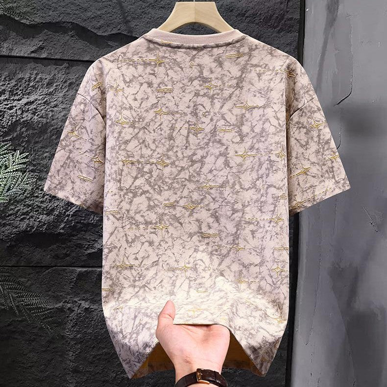 Luxury Ripped Cross-Stitch Tie-Dye T-Shirt