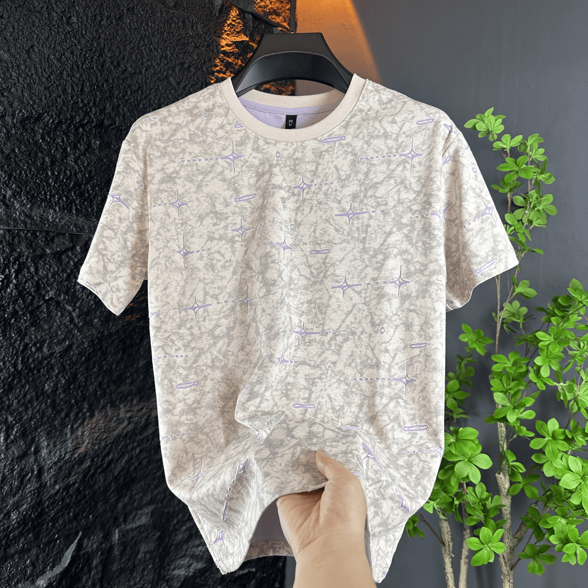 Luxury Ripped Cross-Stitch Tie-Dye T-Shirt