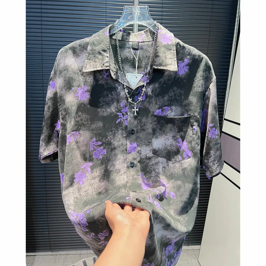 Retro Gradient Floral Short-Sleeved Shirt