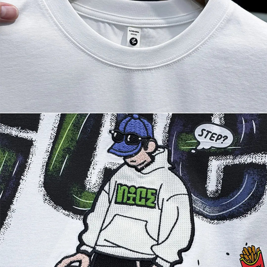 Premium Printed and Embroidered Short-Sleeved T-Shirt