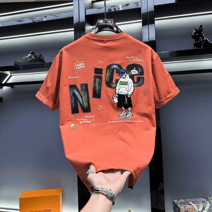 Premium Printed and Embroidered Short-Sleeved T-Shirt