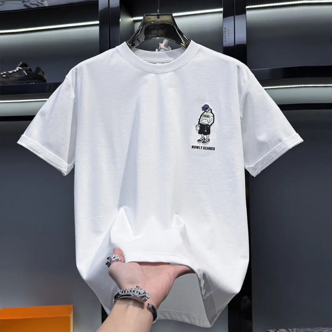 Premium Printed and Embroidered Short-Sleeved T-Shirt