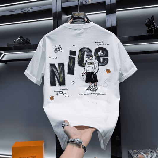 Premium Printed and Embroidered Short-Sleeved T-Shirt