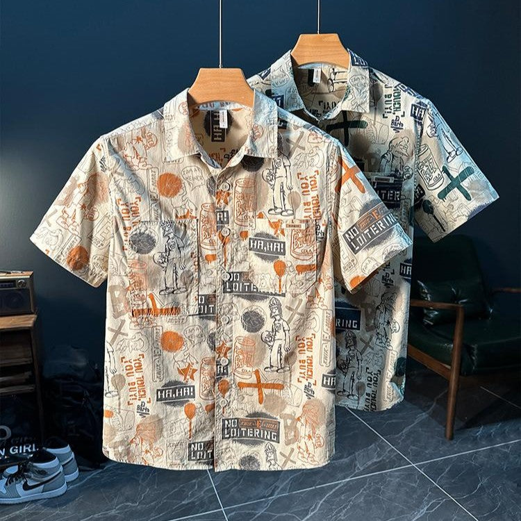 Trendy Artistic Printed Short-Sleeved Shirt
