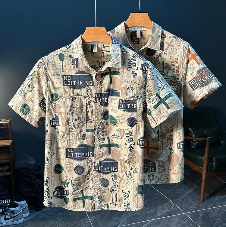 Trendy Artistic Printed Short-Sleeved Shirt