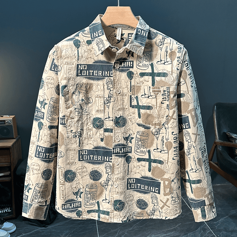 Trendy Artistic Printed Long-Sleeved Shirt