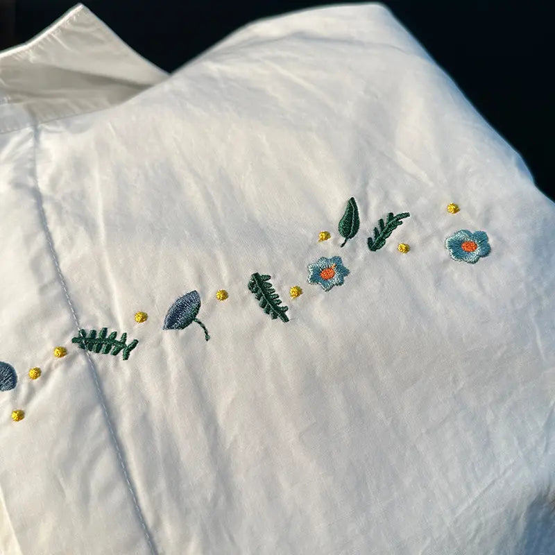 White Casual Embroidered Shirt