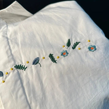 White Casual Embroidered Shirt