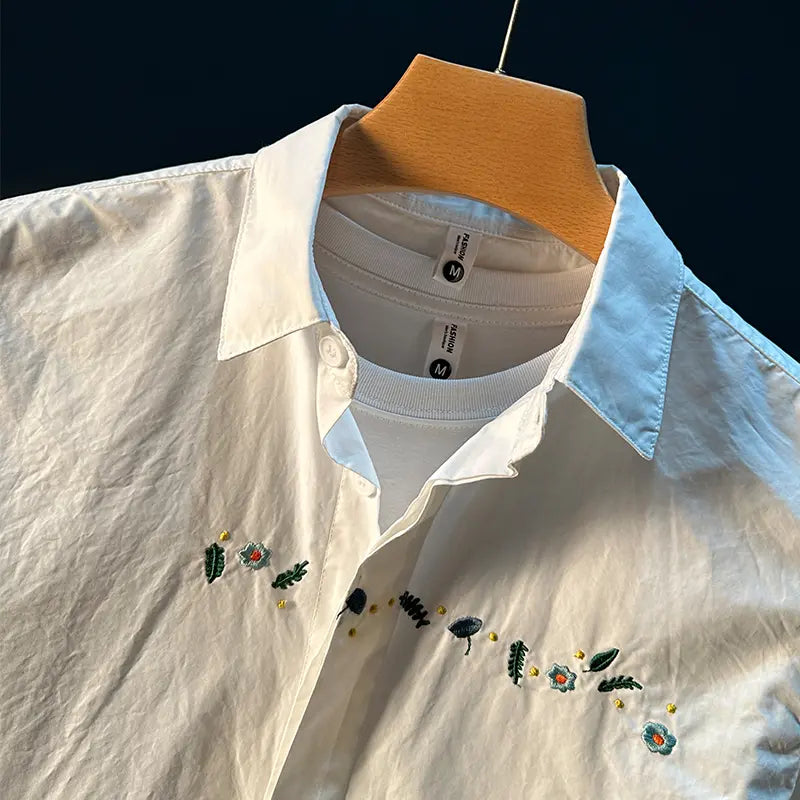 White Casual Embroidered Shirt