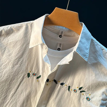 White Casual Embroidered Shirt
