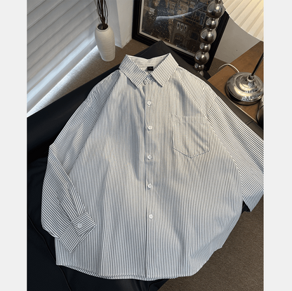 Striped Retro Loose-Fitting Trendy Shirt